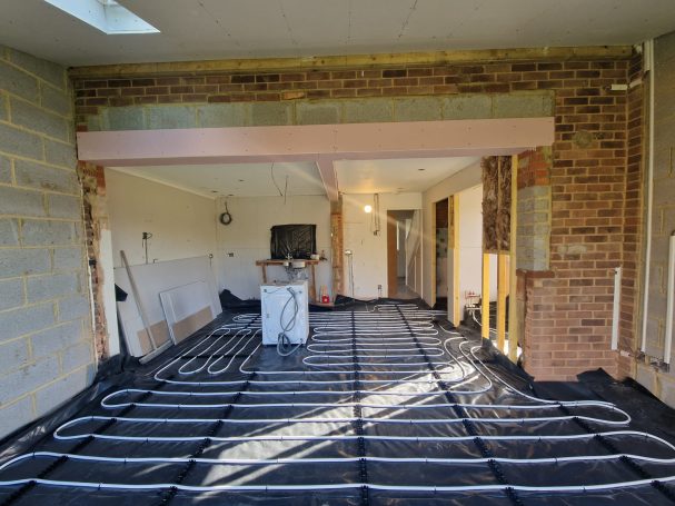 underfloor heating system installed in kitchen extension in wooburn green